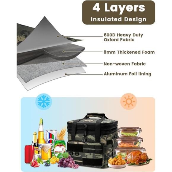 Tactical Lunch Bag,20L Large HeavyDuty Double Deck Insulated Lunch Box Leakproof - Picture 5 of 8